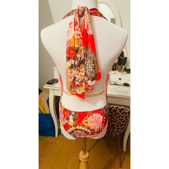 Banjul Leopard mix print halter bodysuit snap crotch size Medium - Picture 6 of 7